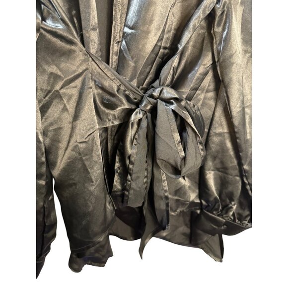 Acevog Womens Satin Black Wrap Robe With Tie Closure XL - Picture 7 of 8